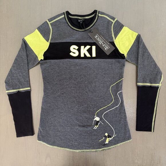 Alp N Rock Retro Apres Womens Crew Shirt Small Heather Black SKI Long Sleeve NWT - Picture 1 of 14